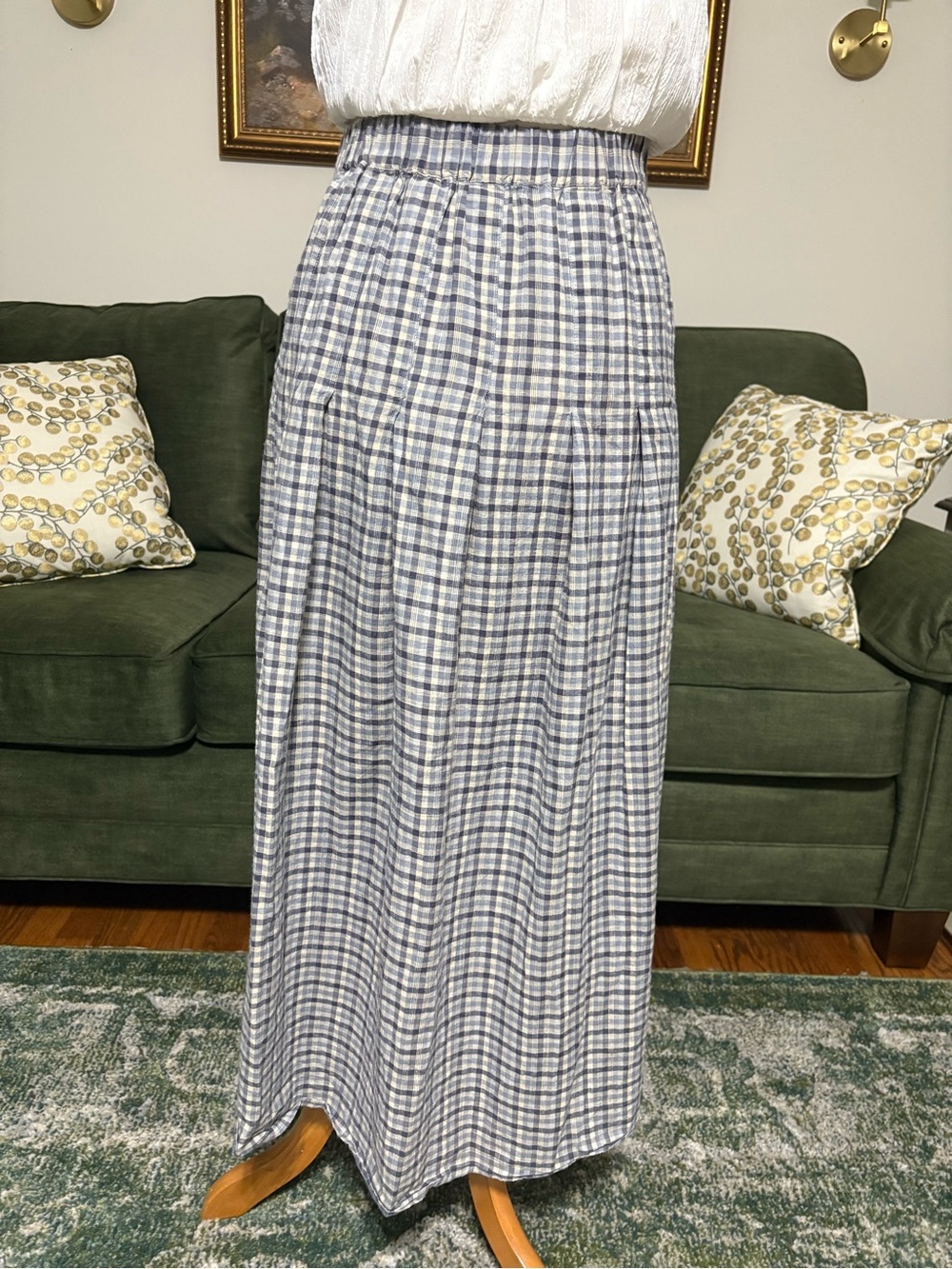 Christy Dawn 100% organic Plaid Maxi midi midaxi gore gored Skirt - Picture 3 of 10
